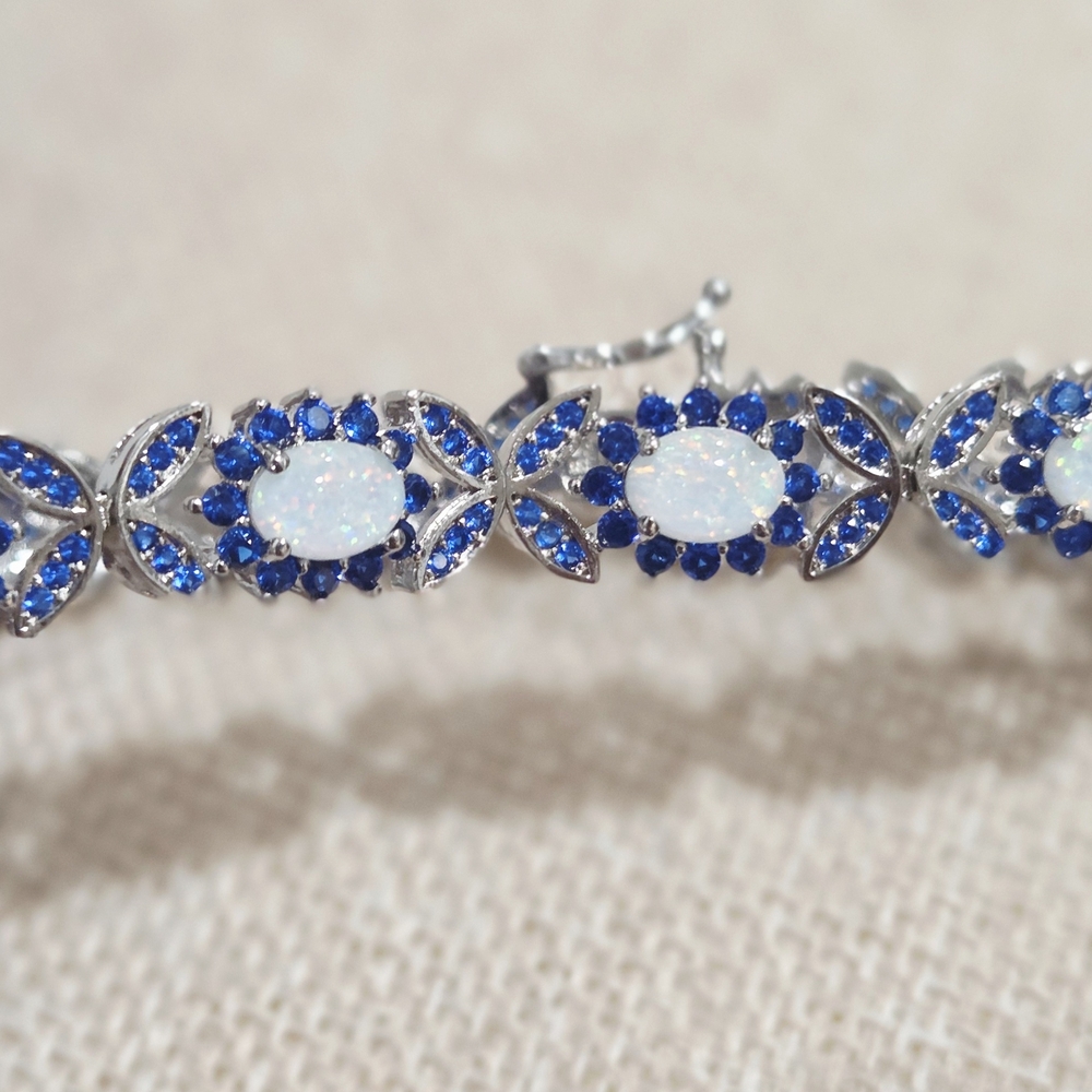 Elegant Opal and Blue Sapphire Gemstone Bracelet